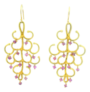 Vintage Italian 18k Gold Pink Tourmaline Chandelier Earrings, A Pair