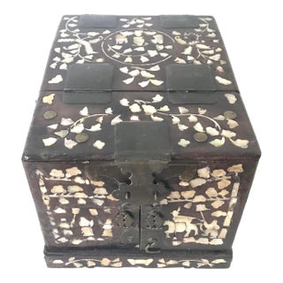Chinese Qing Dynasty Mother of Pearl Shell Inlay Hardwood Jewelry Box With Shell For Sale