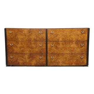 Hickory White Briar Collection Burled Walnut Contemporary Modern / Art Deco 61" Double Dresser 35531-35 For Sale