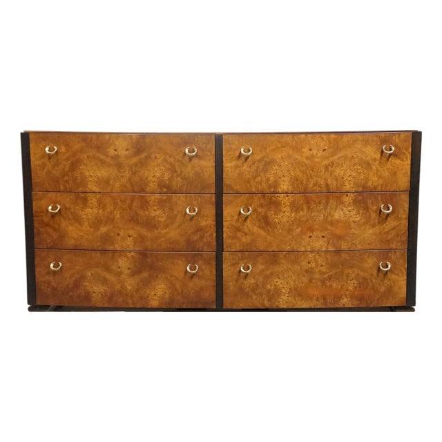 Hickory White Briar Collection Burled Walnut Contemporary Modern / Art Deco 61" Double Dresser 35531-35 For Sale