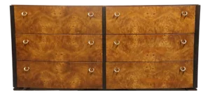 Hickory White Briar Collection Burled Walnut Contemporary Modern / Art Deco 61" Double Dresser 35531-35