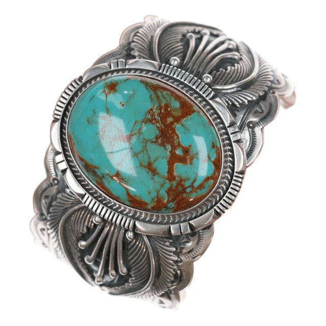 7.25" Marcella James Navajo Silver and Turquoise Cuff Bracelet For Sale