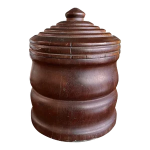 Early 20th Century Carved Americana Wooden Tobacco Jar