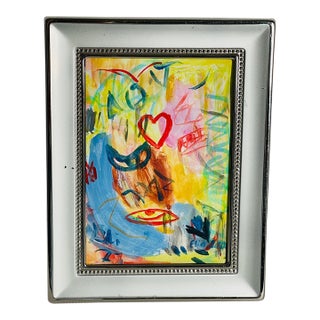 Lemon Yellow Abstract Mini Painting by Elia Framed For Sale