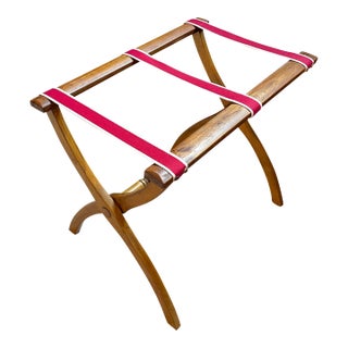 1940s Vintage Folding Luggage Rack With Canvas Straps – Ralph Lauren–Style Travel Accent For Sale