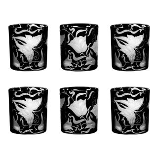 ARTEL Social Butterflies Small Tumbler Glass in Black - Set of 6 For Sale