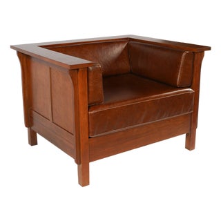 Mission / Craftsman Cubic Panel Side Arm Chair - Chestnut For Sale