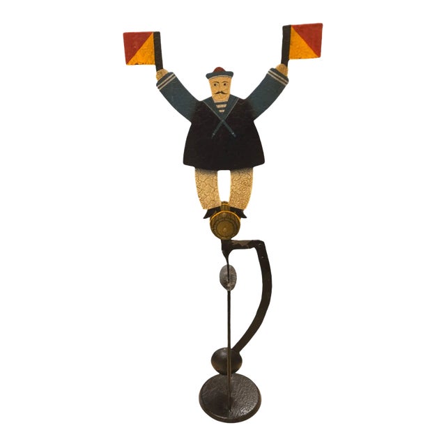 1980s Signal Sailor Metal Folk Art Sculpture Home Decor Balance Toy Beach House For Sale