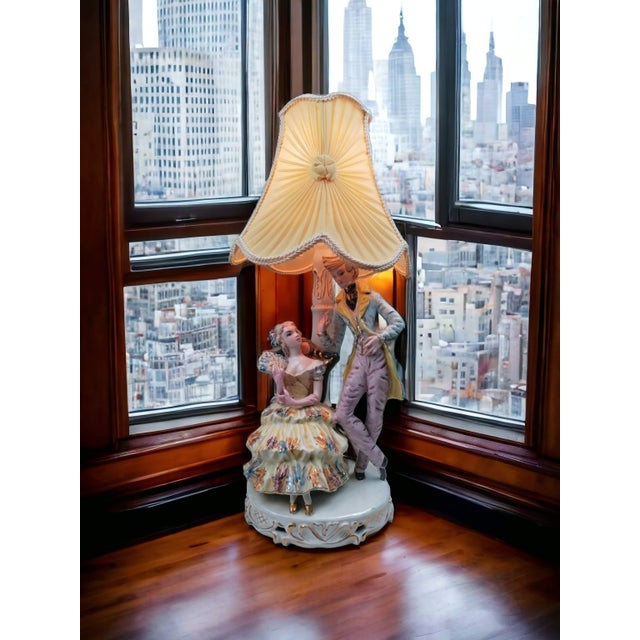 Textile Ceramic Engaged Couple Table Lamp, 1950s For Sale - Image 7 of 7