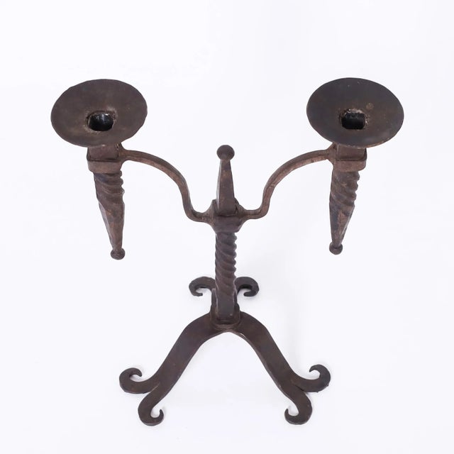 French Pair of Antique French Iron Candle Sticks For Sale - Image 3 of 8