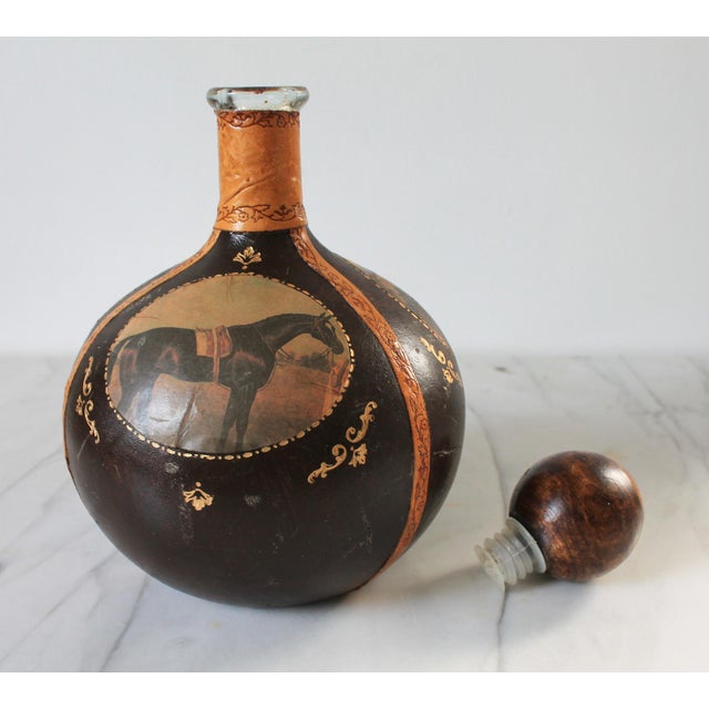 Brown Vintage Italian Equestrian Leather Wrapped Liquor Decanter For Sale - Image 8 of 13