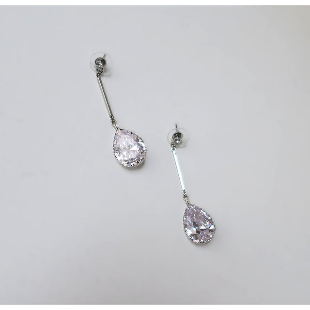 Late 20th Century Diamond-Esque Pear Dangle Drop Earrings, Pair For Sale - Image 9 of 12