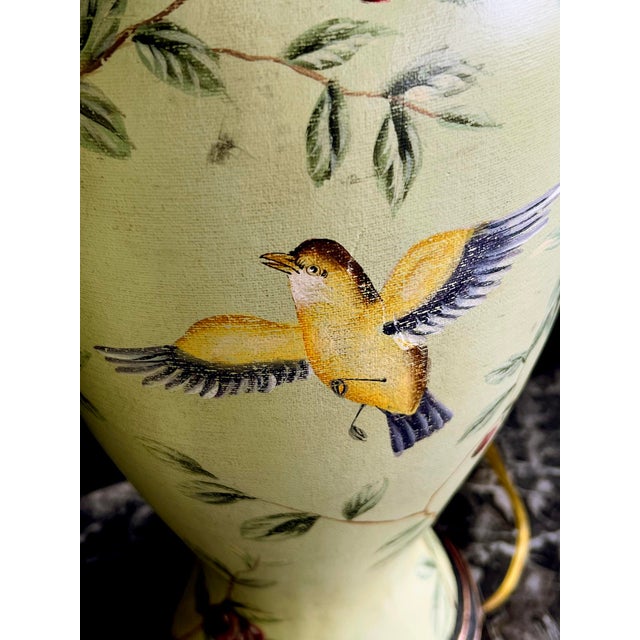 Pair Bradburn Gallery Linen-Over-Plaster Lamps With Hand-Painted Bird Motifs For Sale - Image 4 of 8