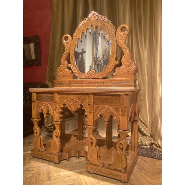 Wood Italian Regency Hand Carved Maple Pier Console or Dressing Table with Mirror For Sale - Image 7 of 14