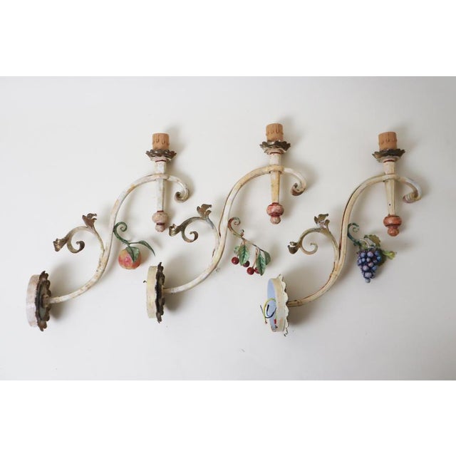 Large Hand-Forged Country House Wall Lamps with Apple, Chery and Grapes, 1970s, Set of 3 For Sale - Image 13 of 16