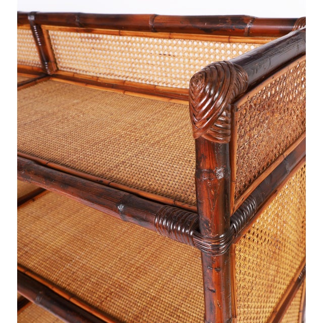 Caned Bamboo and Grasscloth Etagere or Bookshelf Chairish