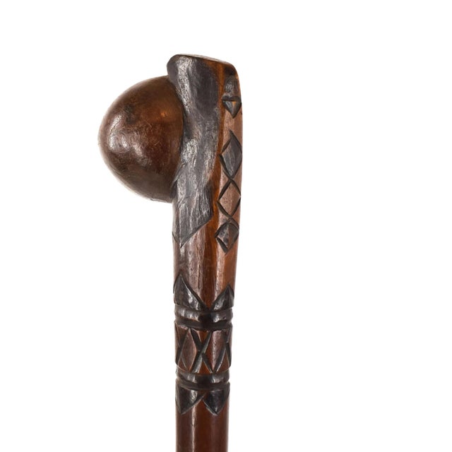 Early 20th Century Early 20th Century Zulu Knobkerrie Carved Wood Stick Cane on Custom Stand South Africa For Sale - Image 5 of 7