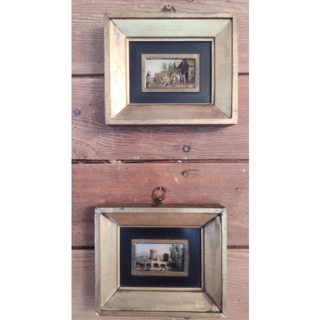 Mid 19th Century Italian Reverse Image Miniature Oil Paintings, Framed - Set of 2 For Sale - Image 12 of 12