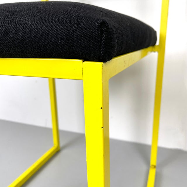 Metal Italian Modern Rectangular Chair with Black Fabric and Yellow Metal, 1980s For Sale - Image 7 of 16
