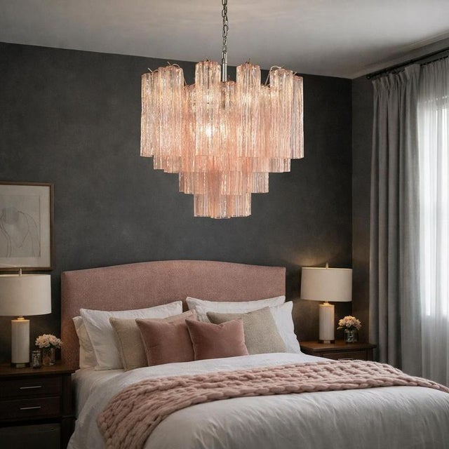 Metal Italian Pink Murano Glass Chandeliers, 1970s, Set of 2 For Sale - Image 7 of 18