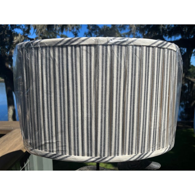 Early 20th Century Hand-Carved Duck Decoy Lamps With Custom Ticking Stripe Shades – Pair For Sale - Image 14 of 17