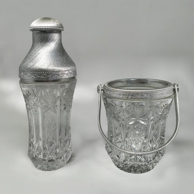 Mid-Century Modern Mid-Century Italian Cut Crystal and Brushed Metal Cocktail Set by Arir, 1960s, Set of 2 For Sale - Image 3 of 8