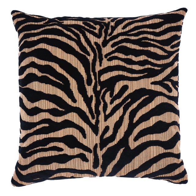 Boho Chic Schumacher Regine Strie Velvet 20" Pillow in Ebony For Sale - Image 3 of 3