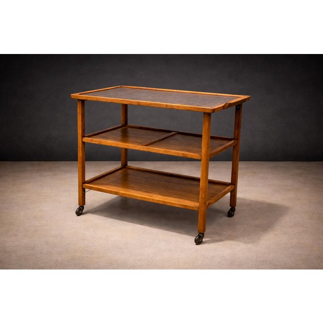Wood Brazilian Modern Bar Cart With Adjustable Shelves in Hardwood, Peter Kraft, 1960s For Sale - Image 7 of 11