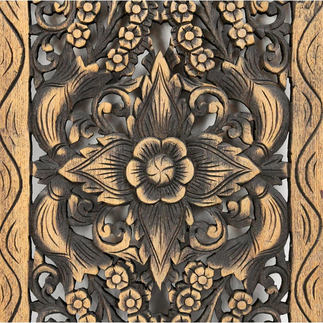 Boho Chic Carved Teak Panel 36" For Sale - Image 3 of 3