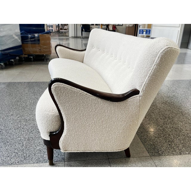 1940s Danish Modern Sofa by Alfred Christensen in Ivory Bouclé For Sale - Image 10 of 18