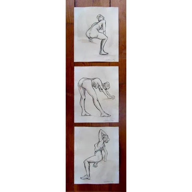 Gallery Figure Sketches on Tea Stained Paper - Set of 3 Original Tasteful Nudes For Sale - Image 9 of 11