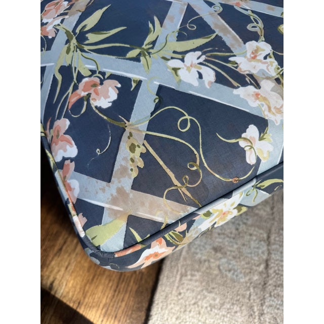 Wood Baker Furniture French Provincial Wingback Bergère & Ottoman in Floral Trellis Print For Sale - Image 7 of 12