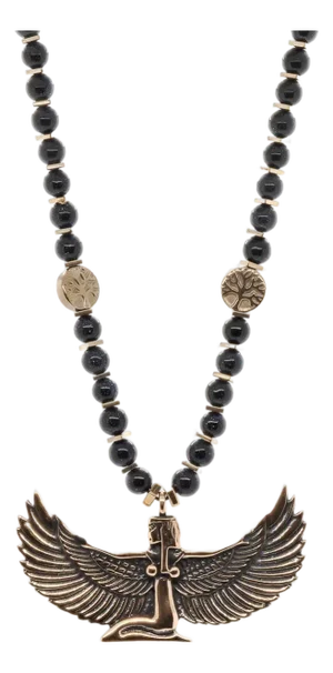 Magical Goddess Isis Pendant Black Beaded Necklace