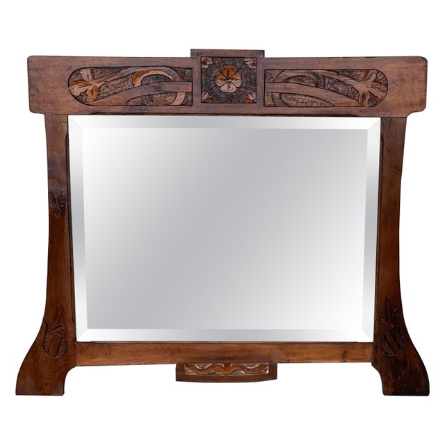 Antique Arts & Crafts Carved Oak Wall Mirror, circa 1920 For Sale - Image 15 of 18