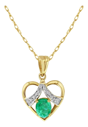 Heart Shaped Emerald & Diamond Pave Necklace 16"