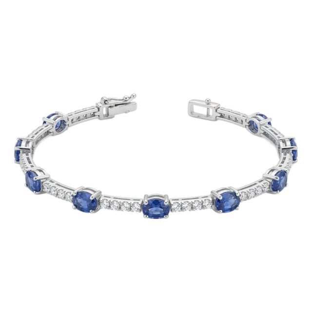 18k Gold Blue Sapphire 3.62ct & Diamond 0.39ct Bracelet For Sale
