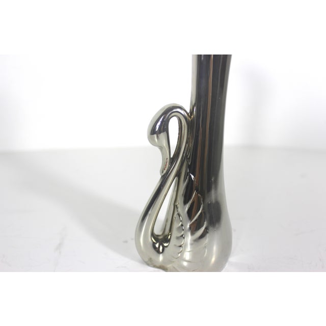 1960s Vintage Silverplate Swan Bud Vase Art Nouveau Style For Sale - Image 5 of 12