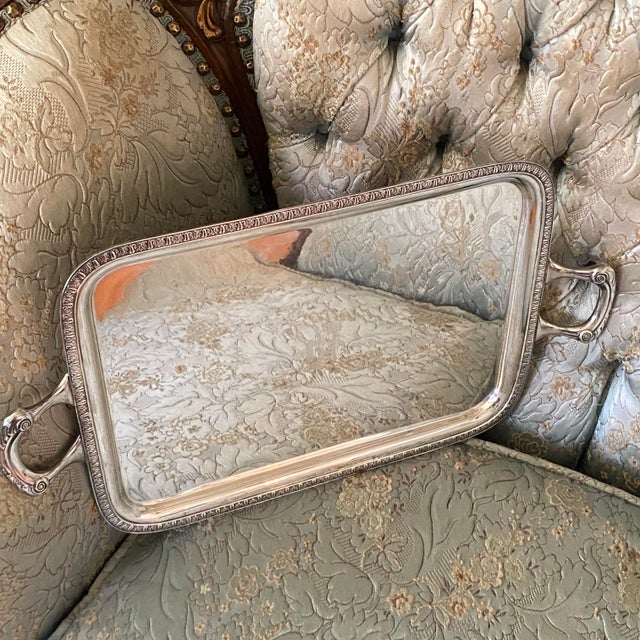 Art Deco Silver Plated Manning Bowman and Company Monogrammed Serving Tray by Meriden, Connecticut For Sale - Image 3 of 11