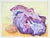 Late 20th century watercolor on paper surreal still life painting in purple and orange. Unsigned. Unframed.