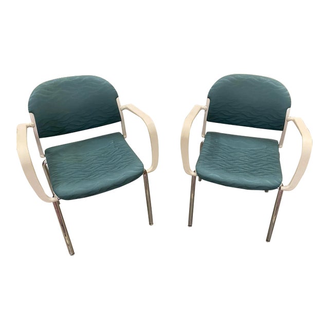 Italian Blue Mid Century Designer Office Chairs by Giancarlo Peretti- A Pair For Sale