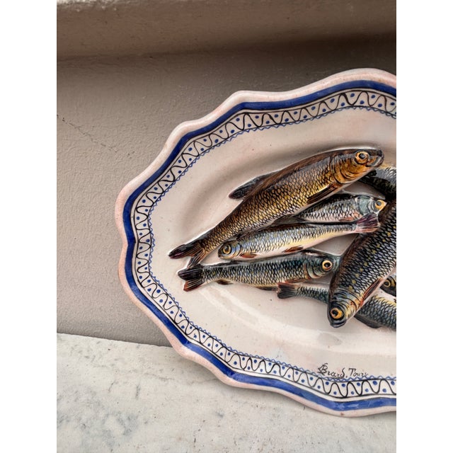 Late 19th Century 19th Century Majolica Palissy Sardines Wall Platter Leon Brard For Sale - Image 5 of 7
