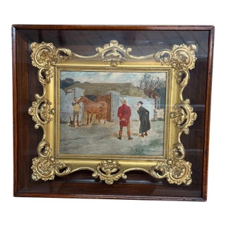 Antique 19th Century English Equestrian Outdoor Scene Oil Painting For Sale