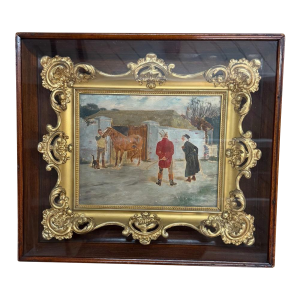 Antique 19th Century English Equestrian Outdoor Scene Oil Painting