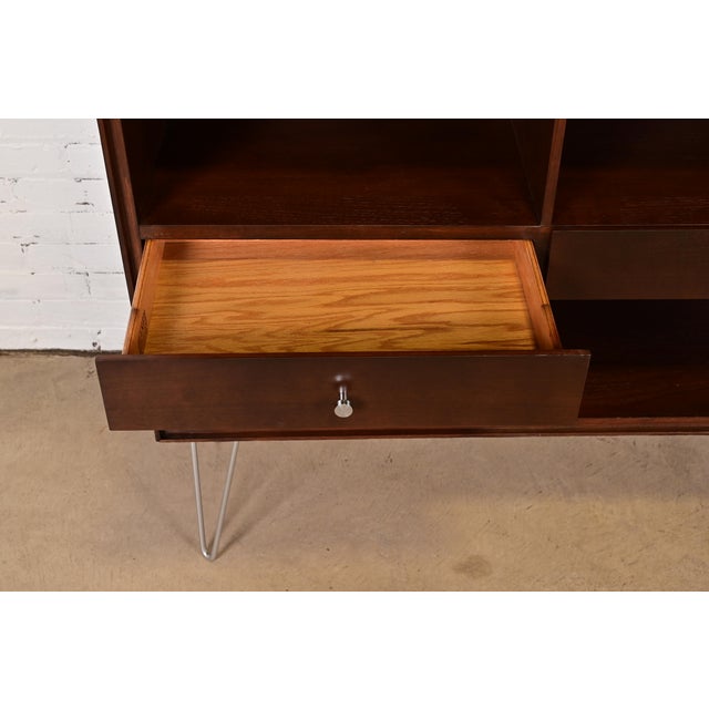 Wood 1960s Paul McCobb Mid-Century Modern Walnut Bookcase on Hairpin Legs, Newly Refinished For Sale - Image 7 of 14