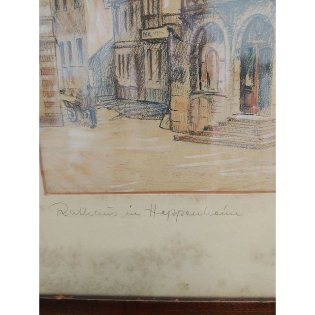 Vintage 1946 Colored Pencil Drawings of German Cityscapes - a Pair, Framed For Sale - Image 4 of 9
