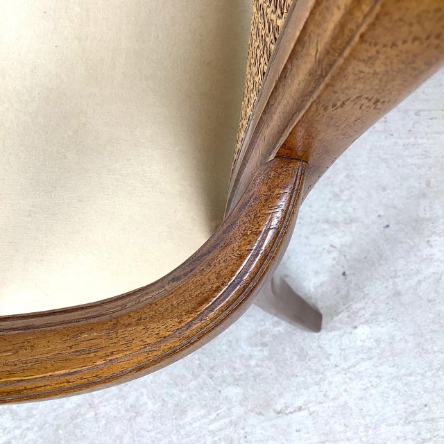 Pair of Vintage Provincial Walnut & Cane High-Back Armchairs With Burlwood Crest For Sale - Image 16 of 18