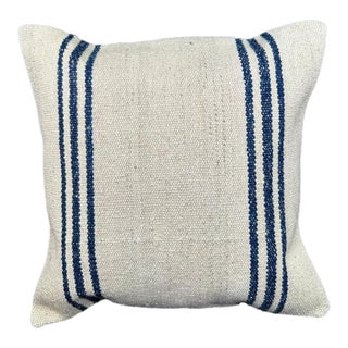 Turkish Hemp Pillow Cushion Natural Beige Blue Cushion Cover 20x20 For Sale
