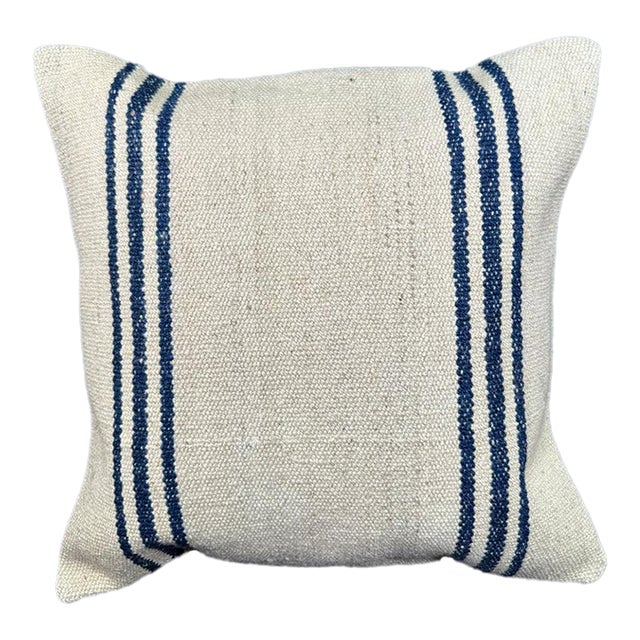 Turkish Hemp Pillow Cushion Natural Beige Blue Cushion Cover 20x20 For Sale
