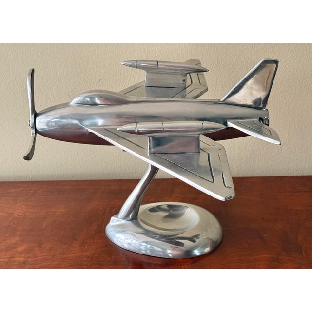 Art Deco Mid 20th Century Art Deco Futuristic Prototype Chrome Plane Model Sculpture on Stand For Sale - Image 3 of 9
