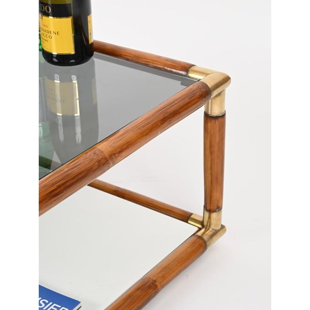 Bamboo, Brass and Smoked Glass Coffee Table in the style of Gabriella Crespi, Italy, 1970s For Sale - Image 10 of 14